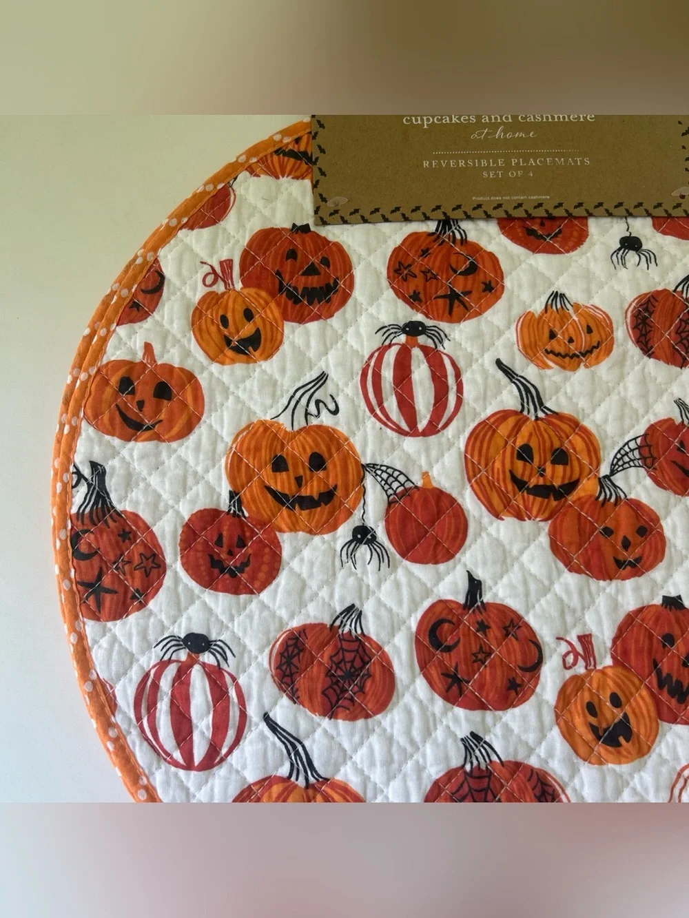 Cupcakes & Cashmere Orange Pumpkin Halloween Quilted Placemats Set of 4